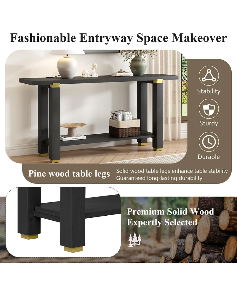 Streamdale Furniture Modern Console Table - Solid Wood Metal Accents Shelf