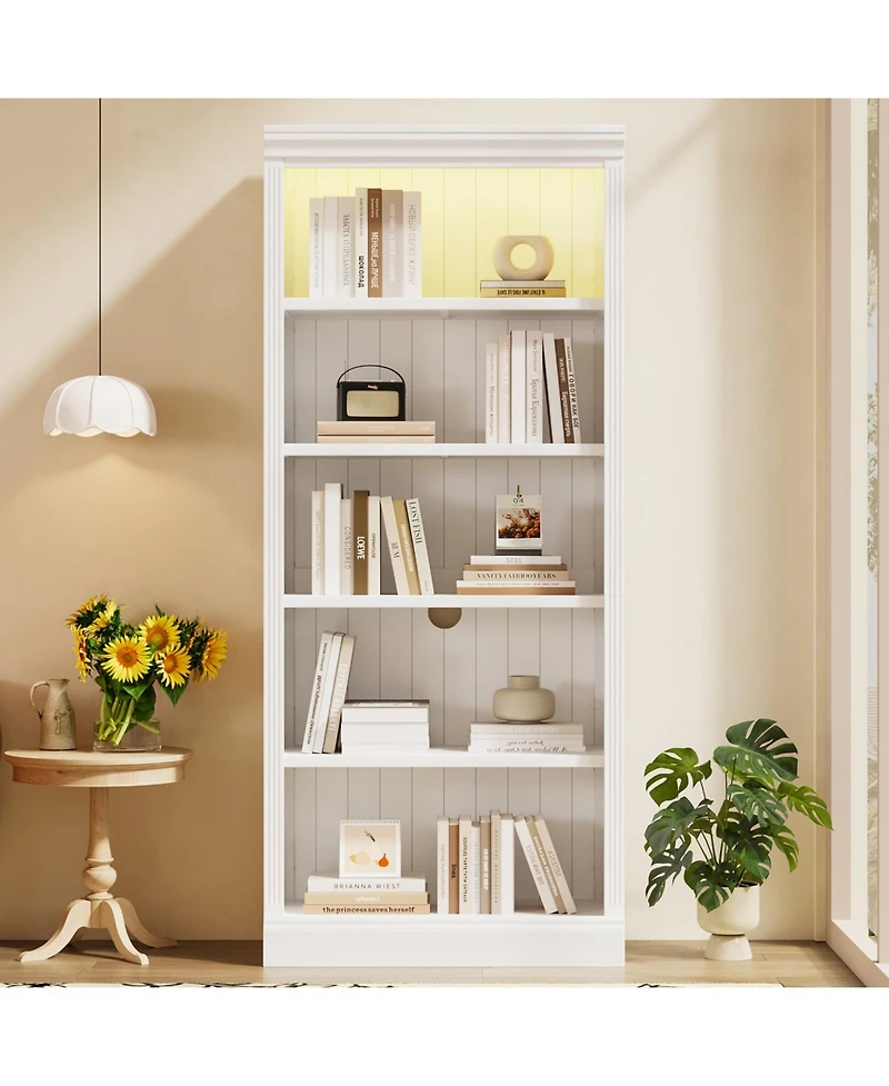 Streamdale Furniture 83.4'' 5-Tier Bookcase with Light and Adjustable Shelves
