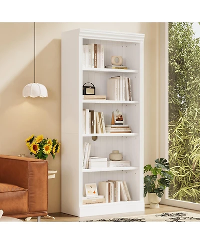 Streamdale Furniture 83.4'' 5-Tier Bookcase with Light and Adjustable Shelves