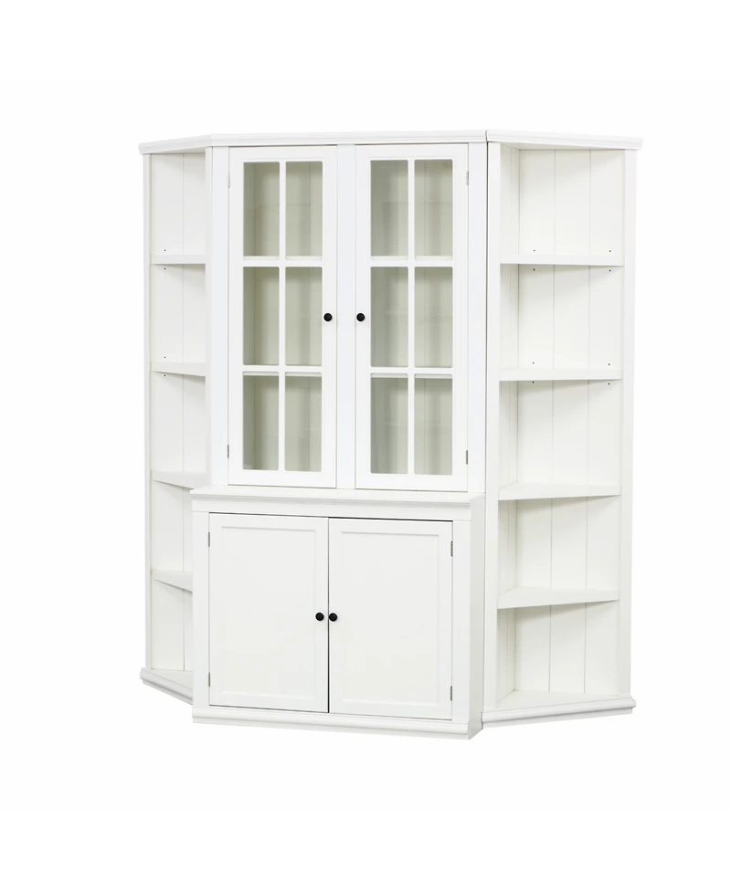 Streamdale Furniture 75" Display Cabinet & Triangle Bookshelves - White