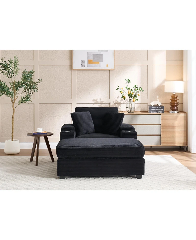 Streamdale Furniture Corduroy Chaise Lounge Sofa with Ottoman & Storage