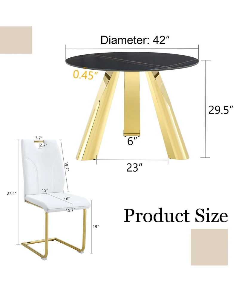 Streamdale Furniture 42" Round Sintered Stone Table & 6 White/Gold Chairs