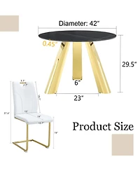 Streamdale Furniture 42" Round Sintered Stone Table & 6 White/Gold Chairs