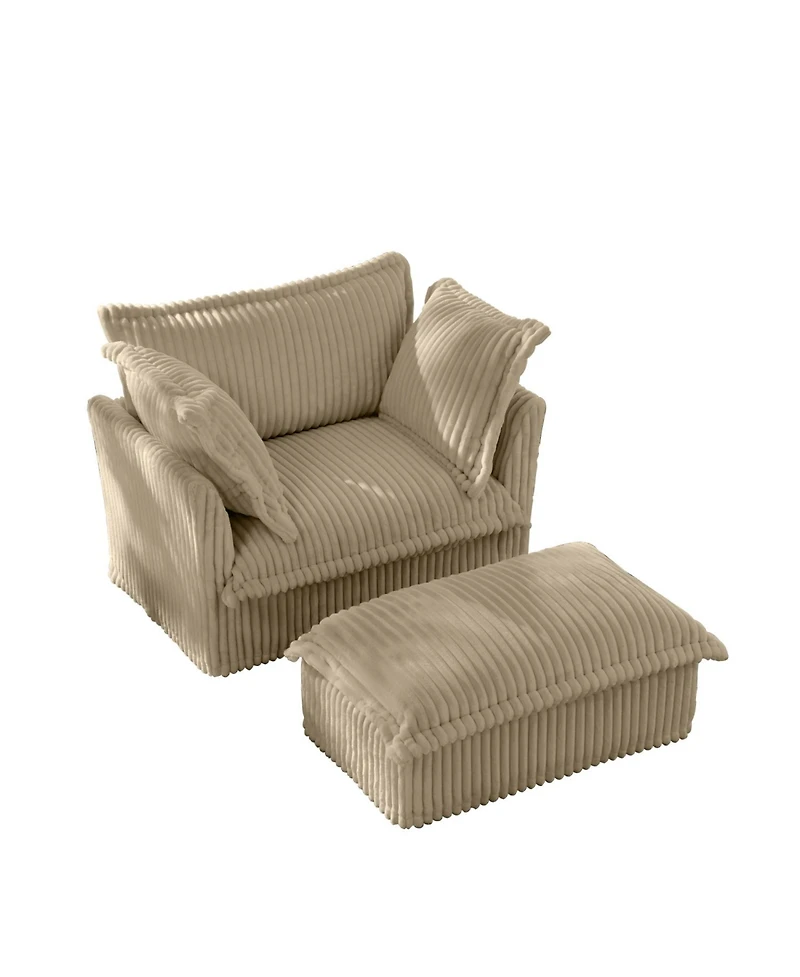 Streamdale Furniture Camel Corduroy Armchair Set with Ottoman