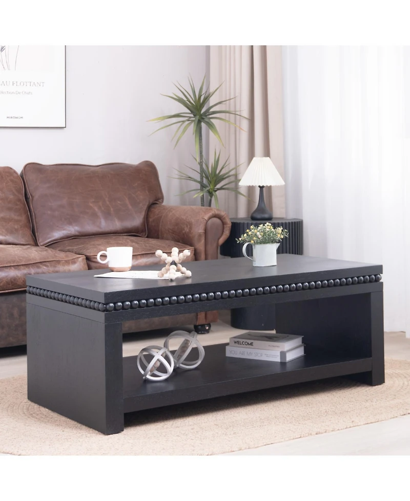 Streamdale Furniture Modern Coffee Table - Beaded Trim, Open Shelf