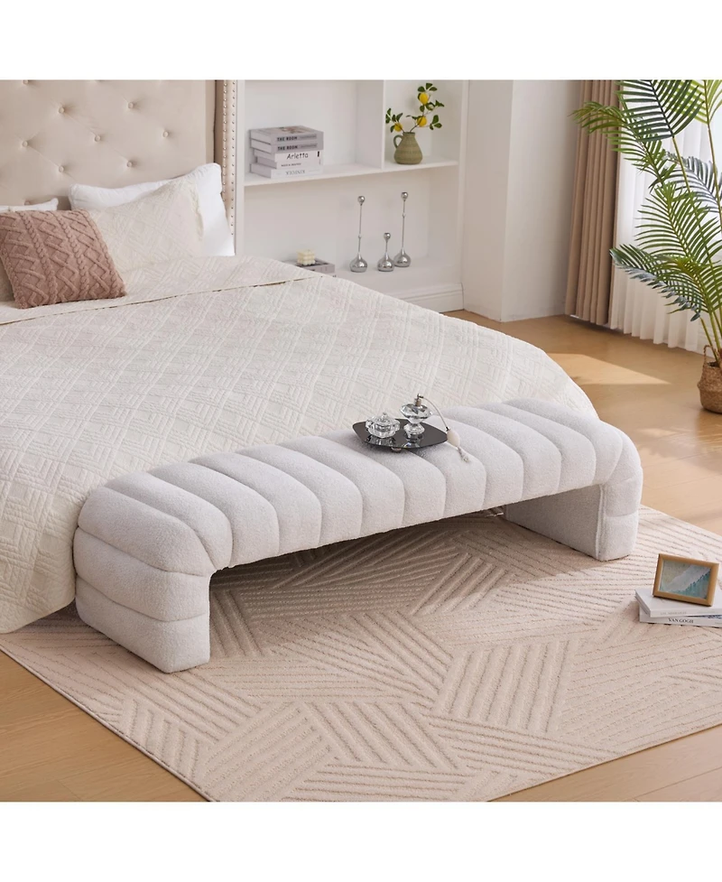Streamdale Furniture Streamdale 69.7" Modern Upholstered Bed Bench, Chenille Ottoman, Ivory
