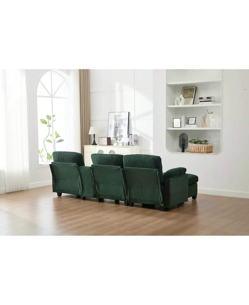 Streamdale Furniture L-Shape Corduroy Sofa- 4-Seater, Usb, Storage