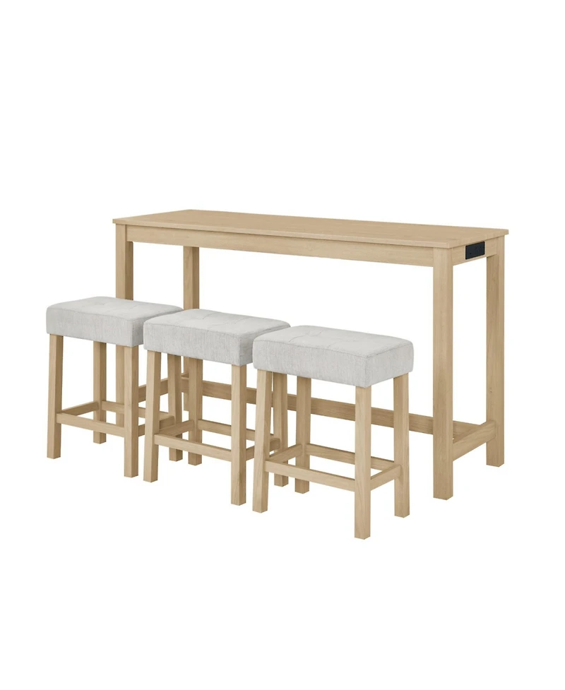Streamdale Furniture 59" Bar Table Set w/ Power Outlet & 3 Stools