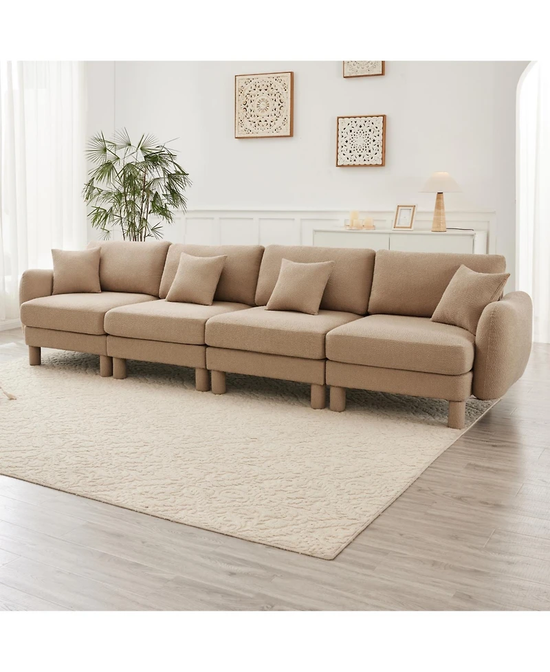 Streamdale Furniture Boucle 4-Seater Sofa, Shell Armrests, Coffee