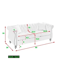 Streamdale Furniture Streamdale 80" Grey Velvet Chesterfield Sofa, Tufted 3 Seater Couch