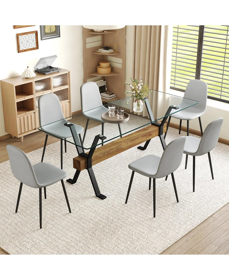 Streamdale Furniture 79" Table & Gray Linen Chairs Black Metal Legs
