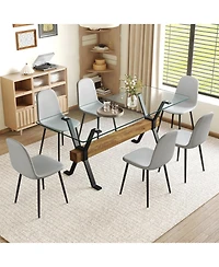 Streamdale Furniture 79" Table & Gray Linen Chairs Black Metal Legs