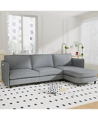 Streamdale Furniture Streamdale 107.8" 3 Seater L-Shaped Sofa Couch with Ottoman & Pockets