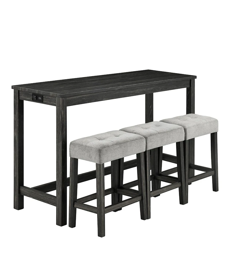 Streamdale Furniture Industrial Bar Table Set with Power Outlet