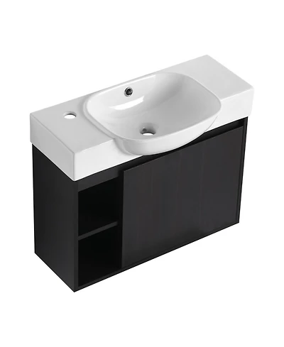 Streamdale Furniture 26" Wall-Mount Vanity, Ceramic Sink, Soft-Close, Dark Oak