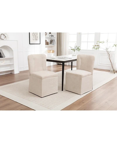 Streamdale Furniture Linen Dining Chairs Modern Fabric Side Chairs Padded Seat Set of 2 (Beige)