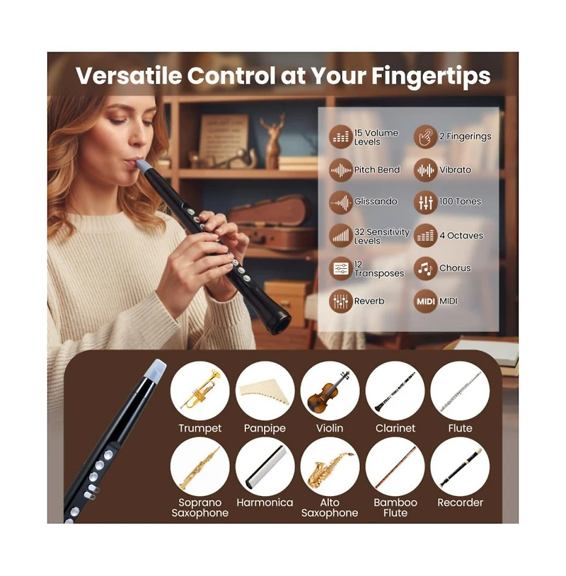 Hongge Electronic Wind Instrument with Wireless Midi and Portable Digital Saxophone Functions