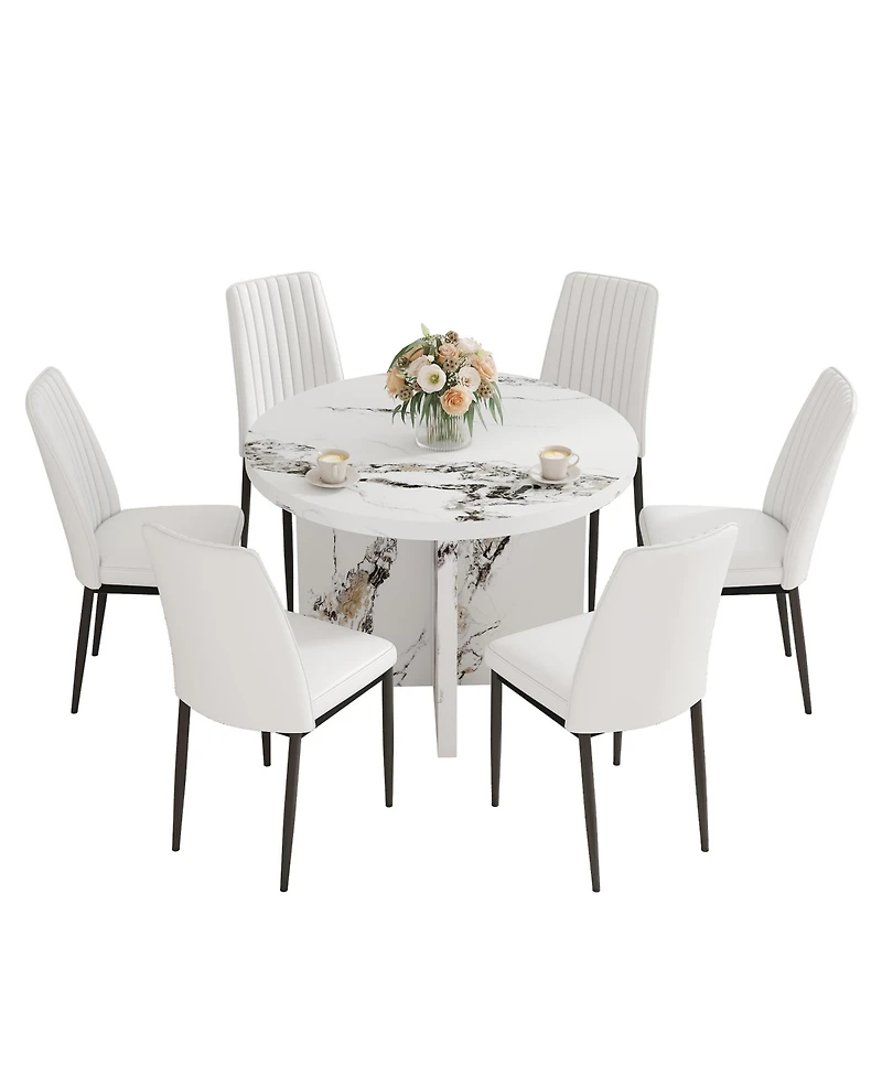 Streamdale Furniture 7-Piece Dining Set 42" Round Table & 6 Upholstered Chairs