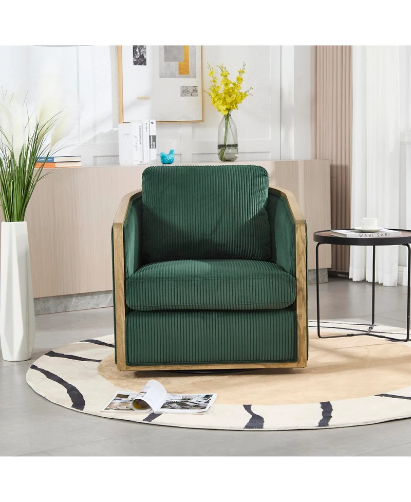 Streamdale Furniture Corduroy Swivel Barrel Chair for Living Room (Emerald