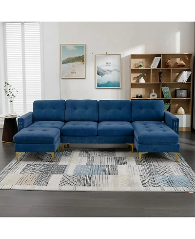 Streamdale Furniture L-Shape Convertible Sectional Sofa with Ottoman