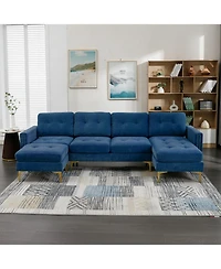 Streamdale Furniture L-Shape Convertible Sectional Sofa with Ottoman