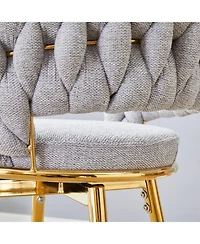 Streamdale Furniture Rotating Beige Linen Bar Stools - Golden Legs