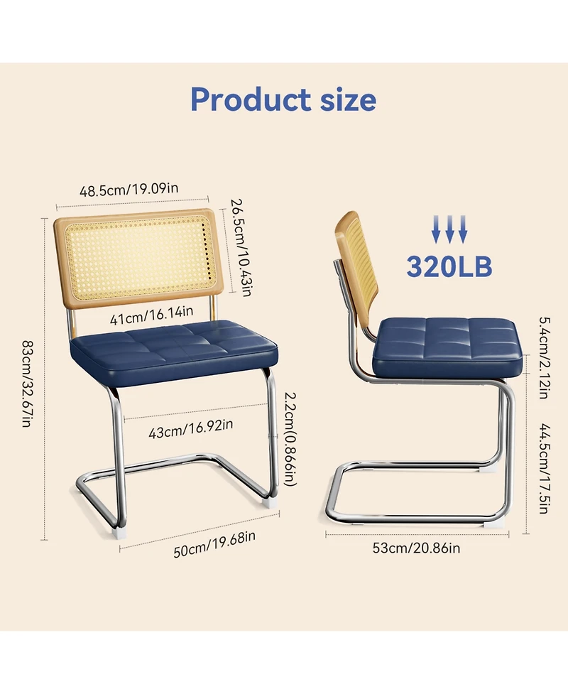 Streamdale Furniture Rattan Dining Chairs (Set of 2) Blue Faux Leather