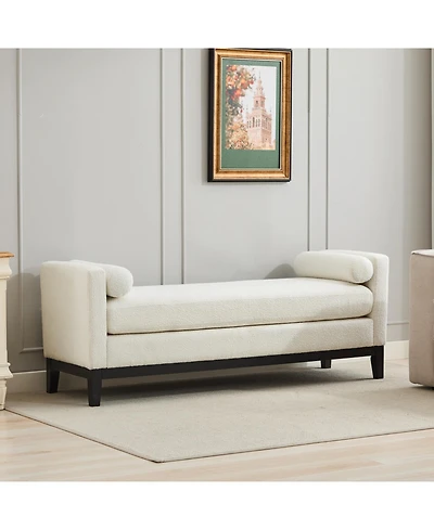 Streamdale Furniture Elegant Ivory Boucle Upholstered Bench with Bolsters