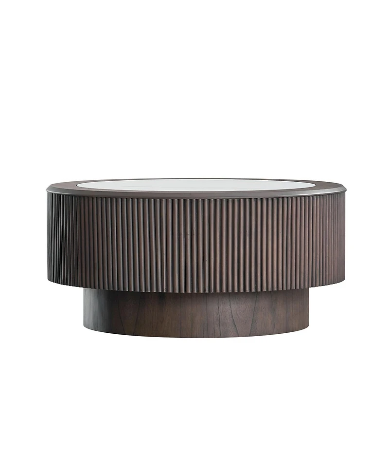 Streamdale Furniture Marble Pattern Coffee Table Set - Round End Tables, Dark Brown