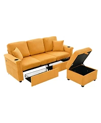 Streamdale Furniture L-Shaped Sectional Sofa w/ Storage Ottoman, Usb, Cup Holder