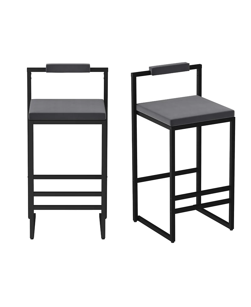 Streamdale Furniture Velvet Bar Stools Set of 2, Counter Height, Black & Gray