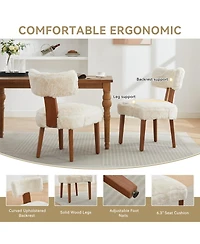 Streamdale Furniture Fur Fabric Armless Dining Chairs, Curved Back, Wood Legs, Ivory (Set of 2