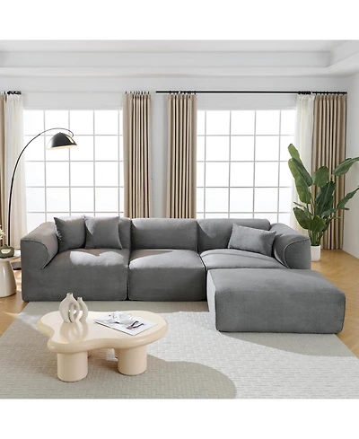 Streamdale Furniture Luxury Velvet 4-Seater Sofa with Footstool & Throw Pillows