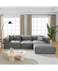Streamdale Furniture Luxury Velvet 4-Seater Sofa with Footstool & Throw Pillows