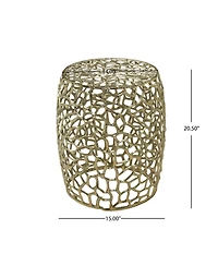 Streamdale Furniture Streamdale Aluminum Drum End Table with Intricate Design-Gold