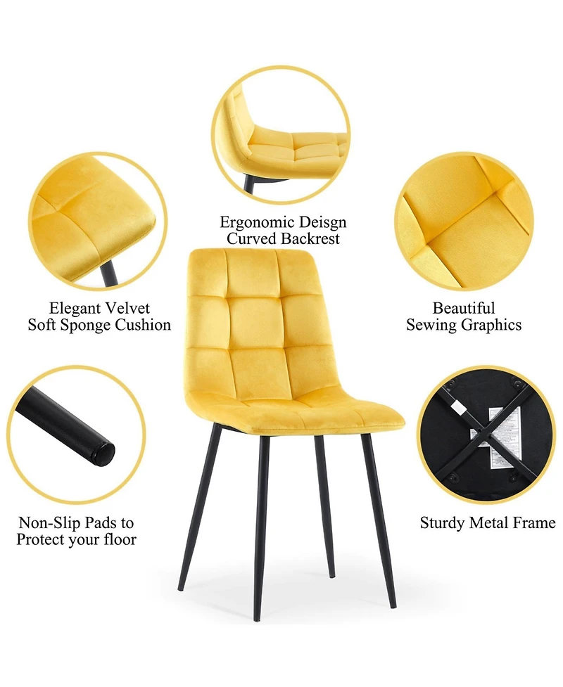 Streamdale Furniture Mid Century Modern Yellow Velvet Dining Chairs Set Of 2 For Kitchen, Living Room