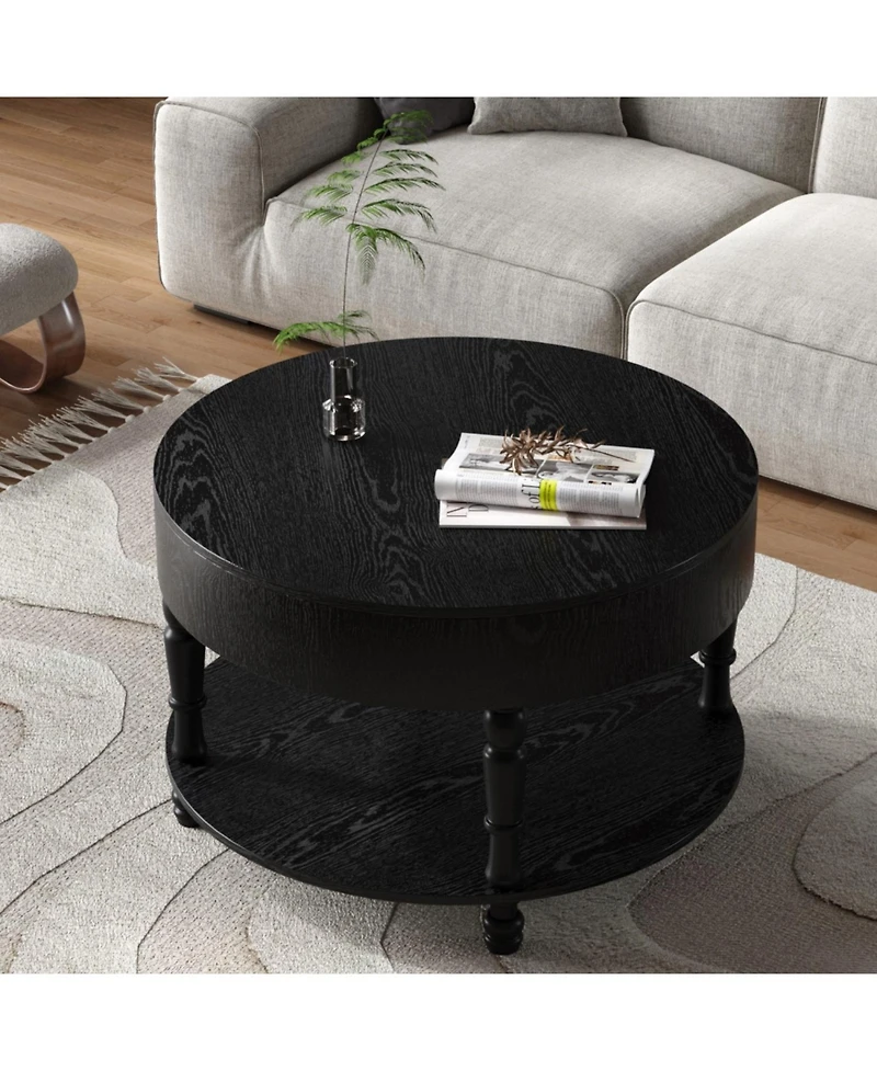 Streamdale Furniture Modern Round Coffee Table with Storage - Black