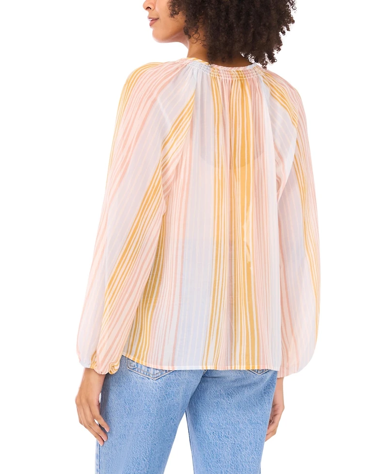 Vince Camuto Women's Shirring Peasant Tie V-Neck Blouse