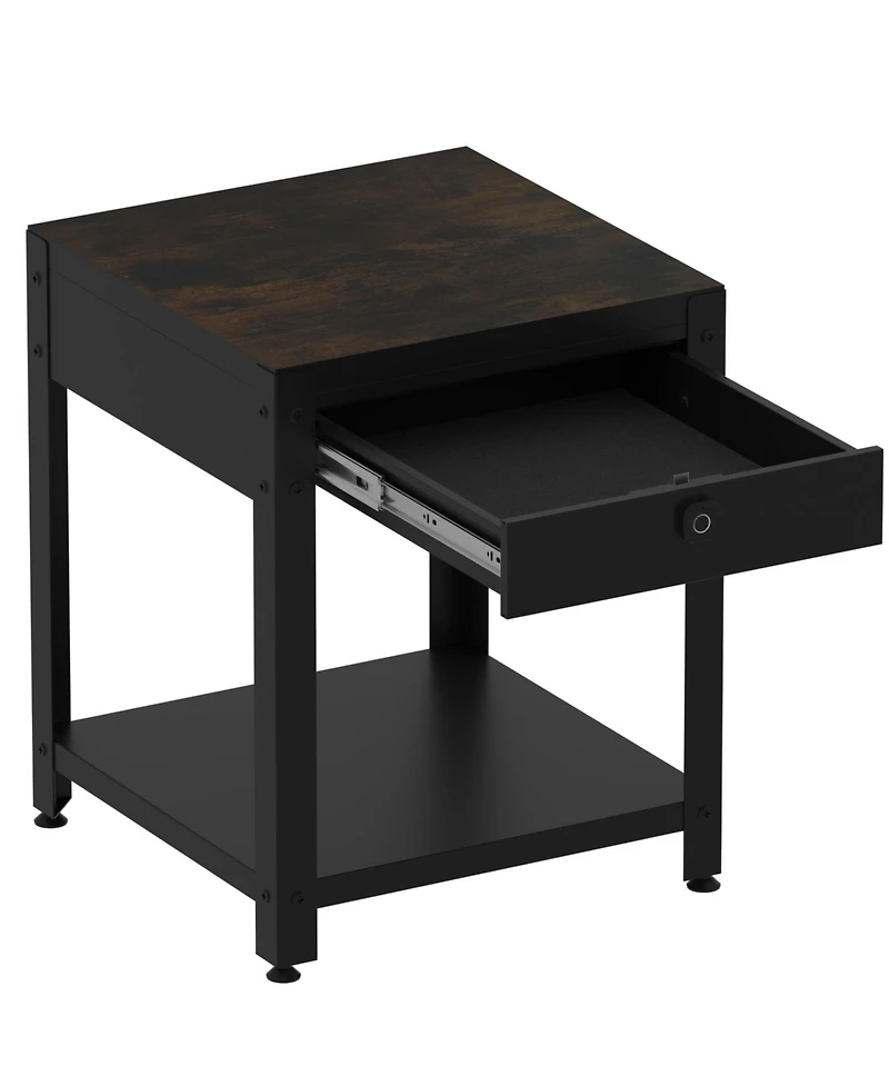 Streamdale Furniture Square Double-Layer Coffee Table w/ Hidden Compartment & Fingerprint Lock