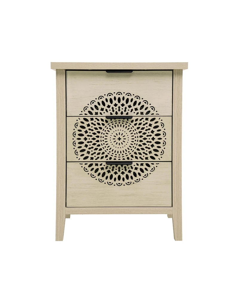 Streamdale Furniture Streamdale Hollow-Carved 3 Drawer Dresser with Metal Handles