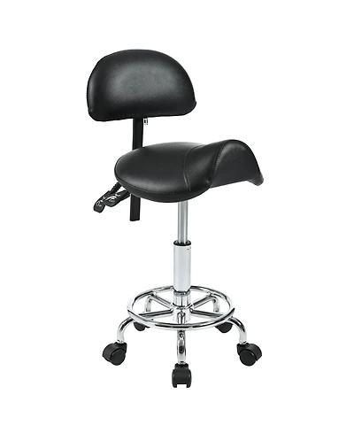 Streamdale Furniture Ergonomic Saddle Stool with Back & Foot Rest, Rolling Adjustable Swivel Chair