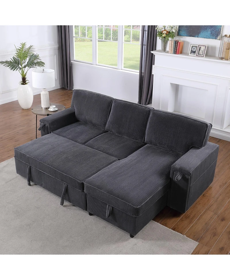 Streamdale Furniture Upholstery Sleeper Grey Sectional Sofa with Storage Space