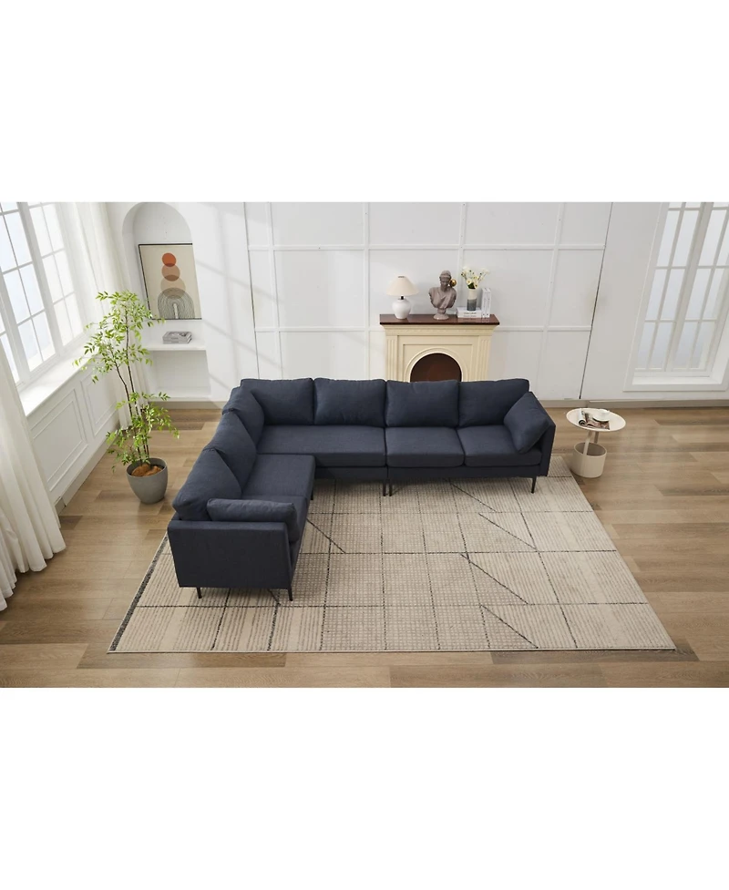 Streamdale Furniture 106" Sectional Sofa Couch Set, L-Shaped, 6-Seat, Linen with Metal Legs