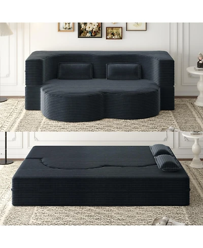 Streamdale Furniture Streamdale Corduroy Foam Sleeper Sofa Bed with Pillows