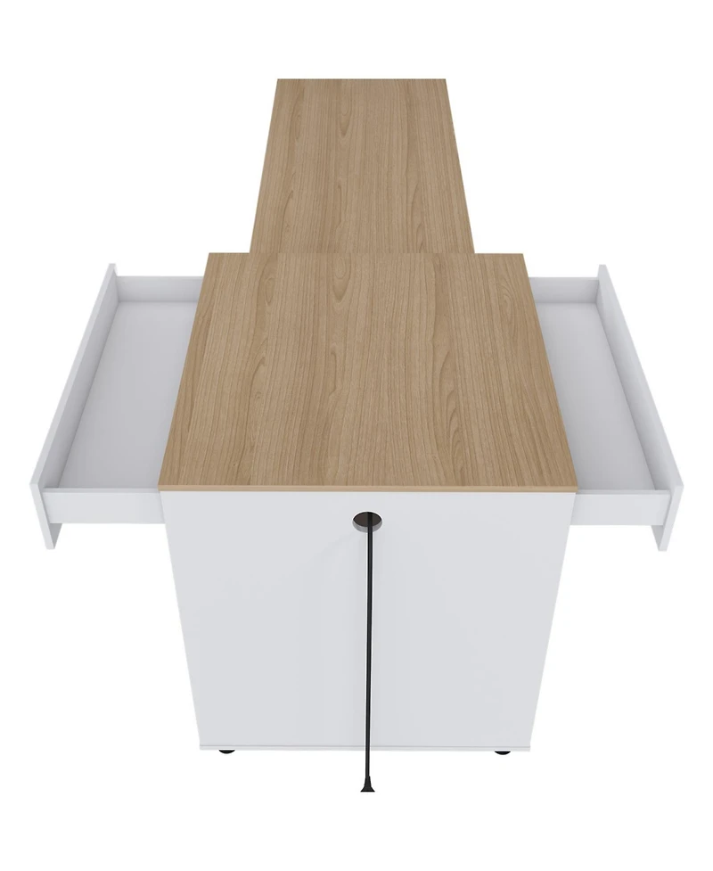 Streamdale Furniture 80" Expandable Kitchen Island, Solid Wood Top, Power Outlet, Mobile Cart