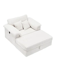 Streamdale Furniture Corduroy Armchair Set w/ Usb Ports & Storage Stool - White