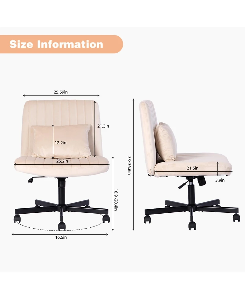 Streamdale Furniture Velvet Criss Cross Armless Office Chair with Wheels