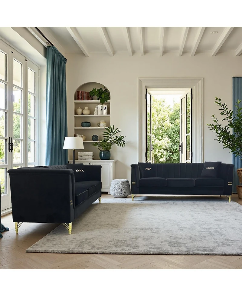 Streamdale Furniture Cream Velvet Tufted Sofa Set