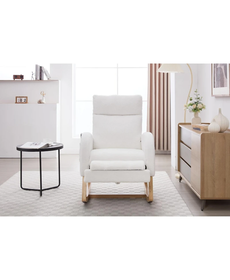 Streamdale Furniture Teddy Fabric Leisure Rocking Chair with Adjustable Footstool White