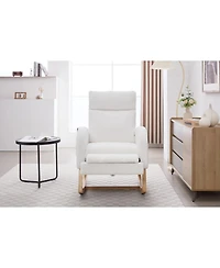 Streamdale Furniture Teddy Fabric Leisure Rocking Chair with Adjustable Footstool White
